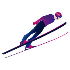 UI design of an abstract man ski jumping on a blue background. Ski Jumping, Nordic Combined.