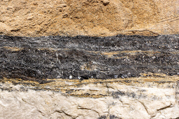 Galenite mineral in geological layers, cross section of rock.