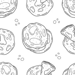 Seamless pattern print with pancakes in doodle style. Vector illustration background.