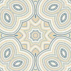 Muslim traditional floral vector seamless ornament. Wallpaper print design. Abstract portuguese motif. Porcelain print design. Circles and lines composition.