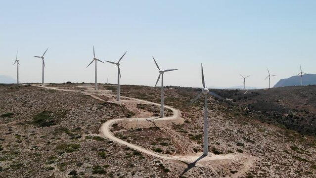 Aerial view of a wind turbine on Kos island