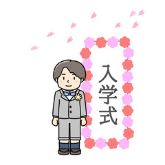 入学式を迎えた男の子　桜