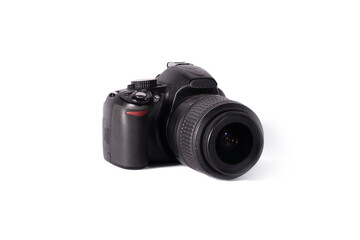 modern digital SLR photo camera with lens on white background. isolated.