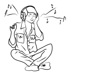 Obraz premium girl with headphones listening to music