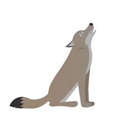 hawling wolf from side isolated silhouette on white background, cute vector illustration
