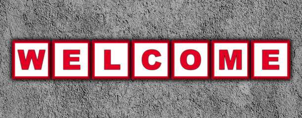 Naklejka premium Welcome Title - Red Square Concept - Wall Background - 3D Illustration