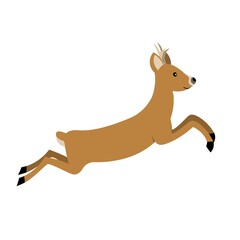 funny smiling jumping deer from side isolated on white background, cute vector illustration for children and kids
