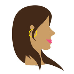 Illustration European girl portrait profil with brown hair