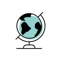 Globe colored line icon. Planet Earth, web sign. Symbol of education, science, geographic. Trendy flat isolated outline illustration for logo, app, banner, web design, dev, ui, ux, gui. Vector EPS 10