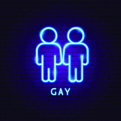 Gay Neon Label. Vector Illustration of Two Men Promotion.