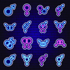 Gender Sex Neon Stickers. Vector Illustration of People Rights  Promotion.