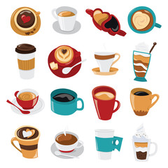 Cartoon Cafe Coffee Cups Glasses Set