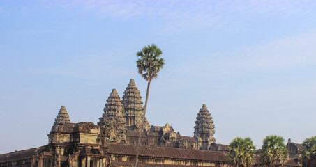 Fototapeta na wymiar The ancient ruins of a historic Khmer temple in the temple complex of Angkor Wat in Cambodia