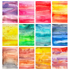 Abstract colorful watercolor set of Hand Drawn Universal Cards. Design for Flyers, Placards, Posters, Invitations, Brochures. Artistic Creative Templates. 