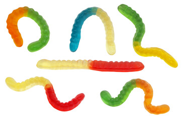 Gummy worms candies isolated on white background