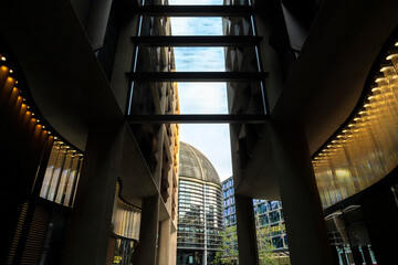 Quiet street in the business area of the City of London during Covid-19 lockdown at quiet, deserted...