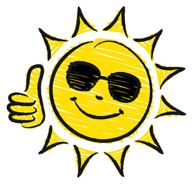 Handgezeichnete Sonne Daumen Hoch Sonnenbrille Gelb Schwarz