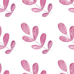 Seamless watercolor pattern of watercolor leaves on a white background