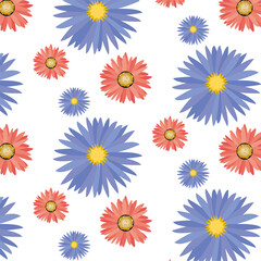 Web, pattern with pink and blue flowers on a white background For packaging boxes and backgrounds.