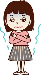 悪寒がする顔色の悪い若い女性。