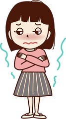 悪寒がする顔色の悪い若い女性。