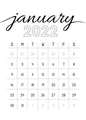 Monthly Calendar January 2022