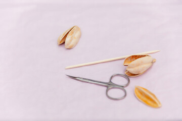 Supplies for manicure on light background