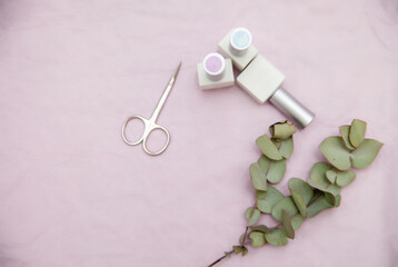 Supplies for manicure on light background