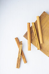 cinnamon sticks on white background