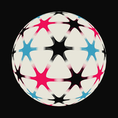 decorated ball with entangled stars pattern ivory blue red