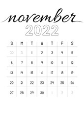 Monthly Calendar November 2022