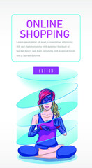 Illustration of a female robot on a blue background. Realistic. technologies. in the future or augmented reality. Conceptual mathematical illustration of the metaverse, cyber digital shopping