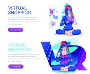 Virtual shopping metaverse vector website template, web page and landing page design for website and mobile site development. Virtual reality and online shopping.