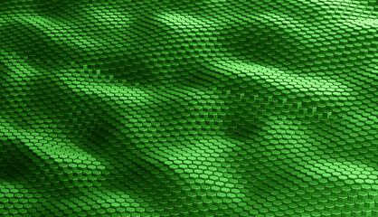 Abstract futuristic surface hexagon pattern with green light rays