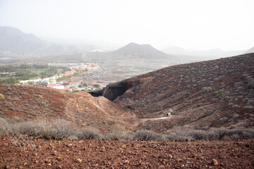 Volcano Crater Rim walking trail of Montana Chayofita, Tenerife. Scenic views of volcanic island