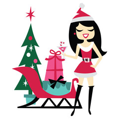 Obraz na płótnie Canvas Cartoon Retro Santarina Christmas Sleigh