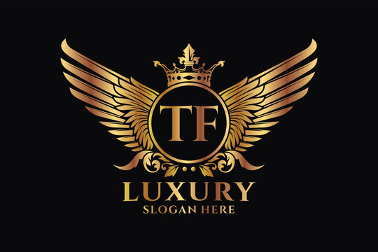Luxury royal wing Letter TF crest Gold color Logo vector, Victory logo, crest logo, wing logo, vector logo template.