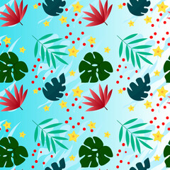 Seamless tropical pattern. Monstera and palm leaves