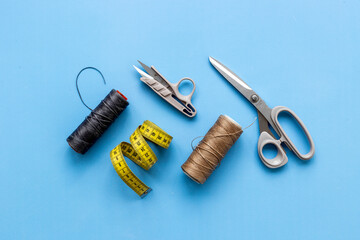 Fashion designer or seamstress table with tailor tools