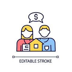 Price negotiation RGB color icon. Receiving discount. Seller and buyer bargain. Real estate. Property sale. Isolated vector illustration. Simple filled line drawing. Editable stroke. Arial font used