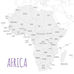 Political Africa Map vector illustration isolated in white background. Editable and clearly labeled layers.