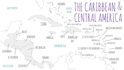Political Caribbean and Central America Map vector illustration isolated in white background. Editable and clearly labeled layers.