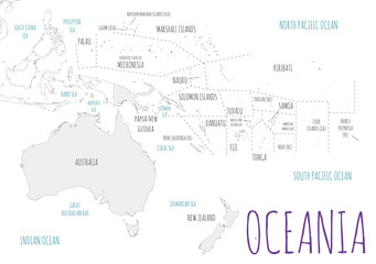 Political Oceania Map vector illustration isolated in white background. Editable and clearly labeled layers.
