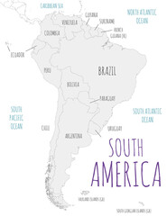 Political South America Map vector illustration isolated in white background. Editable and clearly labeled layers.