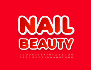 Vector stylish Emblem Nail Beauty. Cute Red Font. Artistic Alphabet Letters and Numbers set