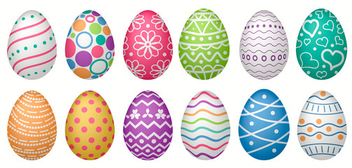 Easter Eggs with Realistic ornament pattern, Vector - obrazy, fototapety, plakaty