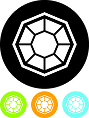 Obraz premium Faceted cut diamond. Jewellery store logo or outdoor signage. Precious gem stone vector icon isolated