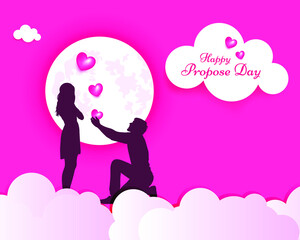 Young man proposing his girlfriend on propose day during valentine week. Beautiful romantic background of lovable couple.