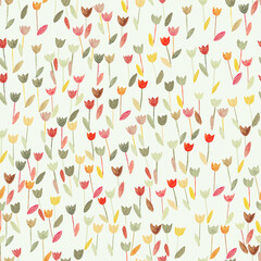 Colorful watercolor tulips seamless pattern in pastell colors.