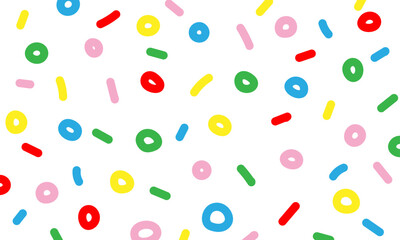 Fun colorful line doodle seamless background. Creative light minimalist style art illustration for children or trendy design with basic shapes. Simple childish scribble backdrop. Vector design.